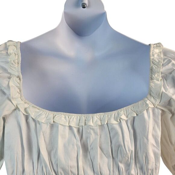 NEW Reformation X-Large White Cotton Blouse Sweetheart Neck Peplum Shirred - Picture 11 of 16